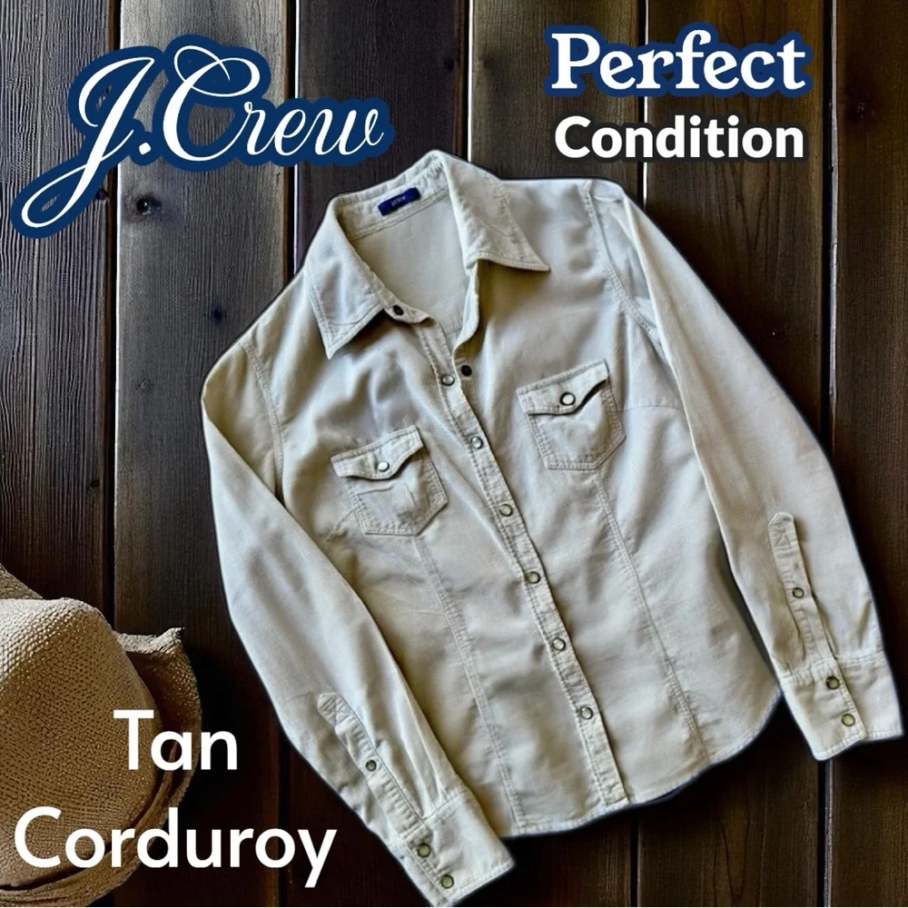 Like New 🌸 J Crew Tan Stretch Corduroy Button-Down Shirt ⭐️ Pearlized Snaps - Picture 2 of 15